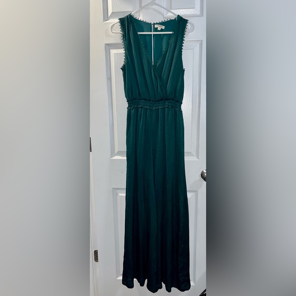 🌻3/$20 SALE Max Studio Women Lace Sleeveless V Neck Wide Leg Jumpsuit S Emerald